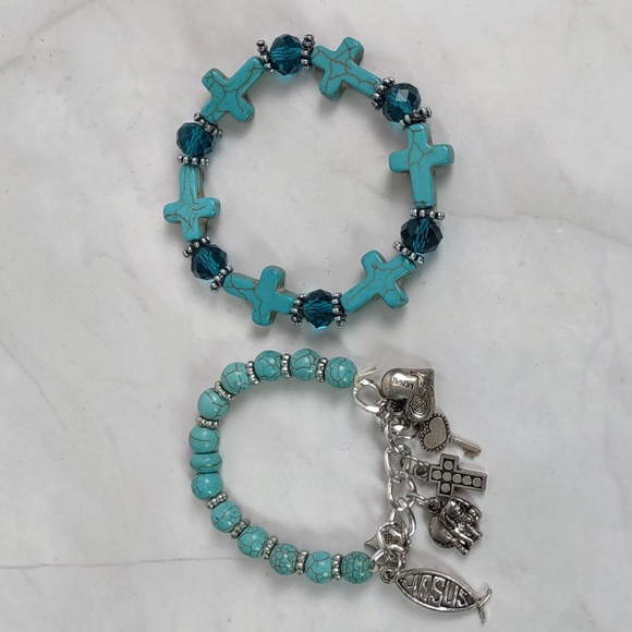 2pc Turquoise Howlite Stretch Bracelets - Picture 3 of 6